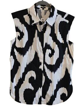 Express Sleeveless Collared Shirt Black & White Abstract geometric cool chic